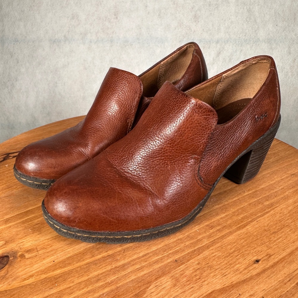 b.o.c. Born Concept Leather Block Heel Shooties Women 8 Brown Good Slip On C172